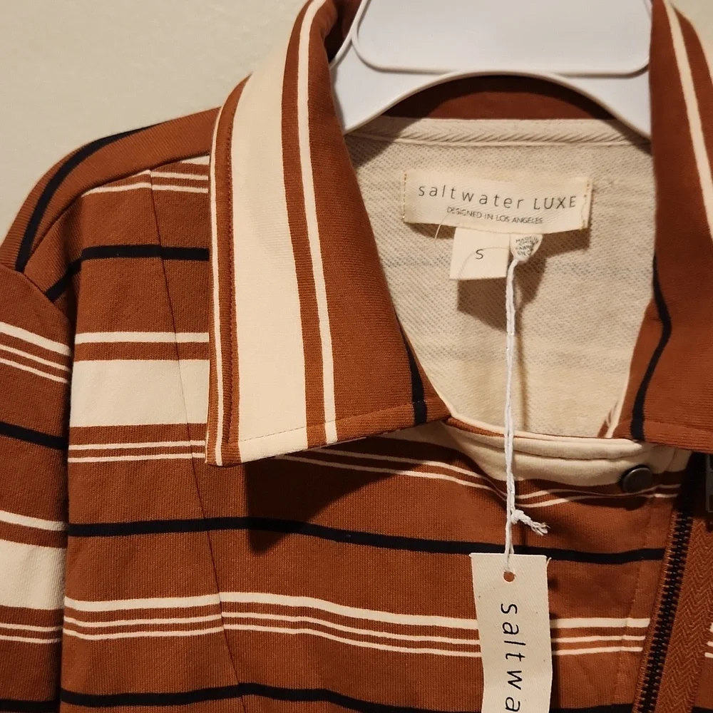 ❤️ NWT! SALTWATER LUXE STRIPED MOTO JACKET ON COTTON TERRY, SMALL - Picture 4 of 9